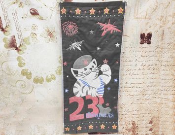 Полотенце на 23 февраля "Кот в тельняшке"  для рук серое