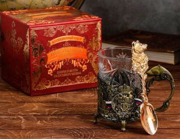 Подстаканник "С Юбилеем" со стаканом и ложкой