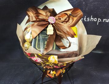 Букет из чая с кофе и конфетами "Ретро"