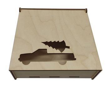 Деревянная коробка на Новый год Машина с ёлкой