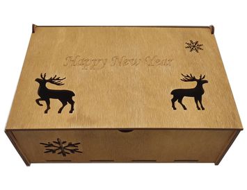 Деревянная коробка на Новый год 2 оленя