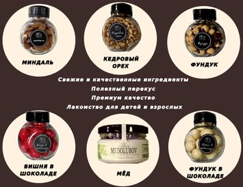 Подарочный бокс "Орешки-мёд-вишня в шоколаде" на 8 марта.