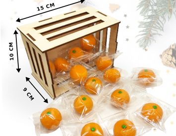 Марципан Мандарины в деревянном ящике