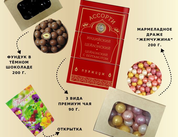 Подарочный набор чая и конфет "Красный"